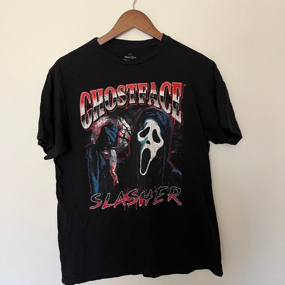 Ghostface Slasher Graphic T-Shirt Mens Large Black Scream Horror Movie Cotton
